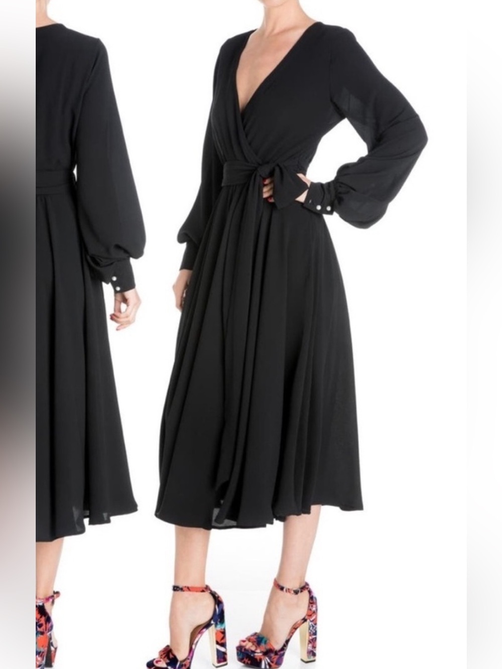 Meghan Los Angeles Chic LilyPad Belted Midi Dress Black Elegant Plus Size 3X